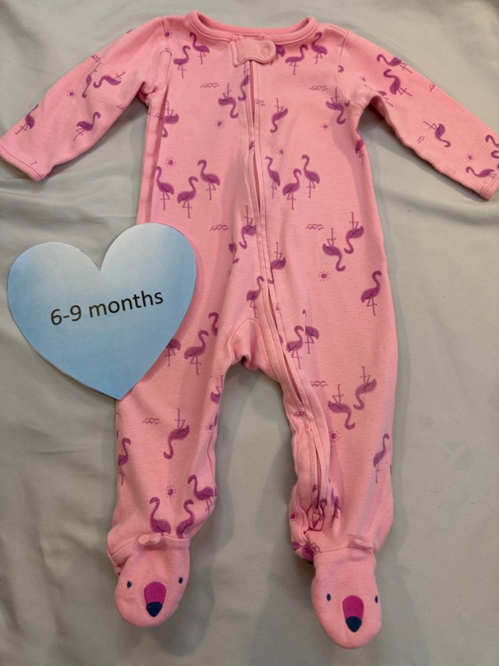 Carter's Pink Footed One-Piece with Purple Flamingo Print